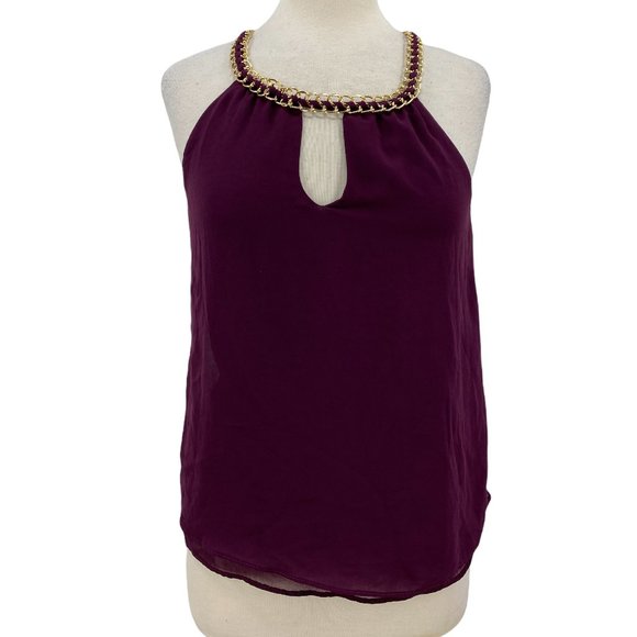 Charlotte Russe Tops - Charlotte Russe Women's Sleeveless Blouse Top Sz Small Burgundy Gold Tone Chain